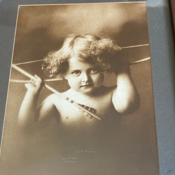 Antique Cupid Awake 1897 Black & White Print M. B. Parkinson carved wood frame - Picture 10 of 13